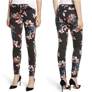 7 For All Mankind Black Floral Super Skinny Crop Jeans 23